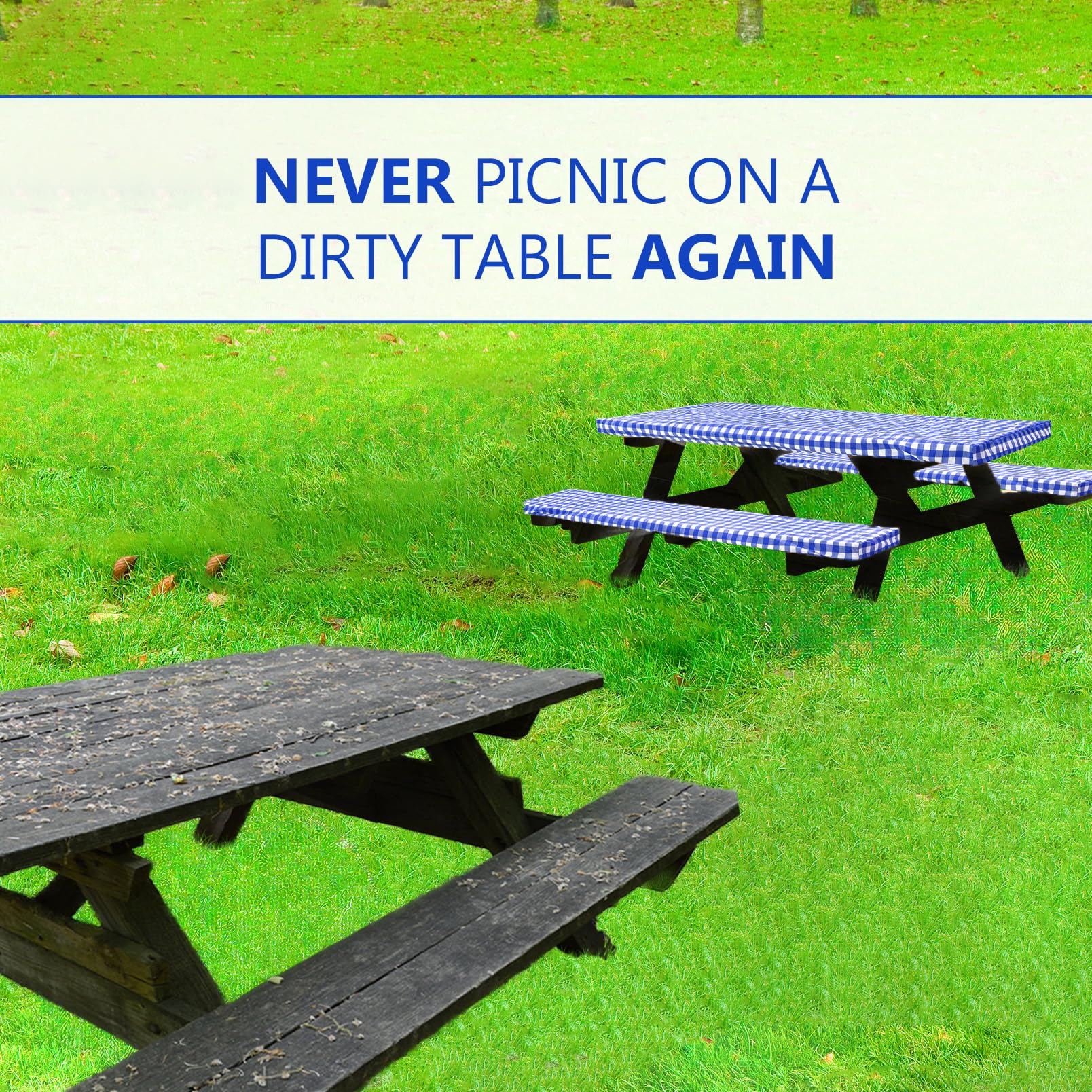 Inpro 8Ft Fitted Picnic Table Cover With Bench Covers. Outdoor Picnic Tablecloth Waterproof, Reusable Camping, Rv Accessories And Travel Essentials. Black Checkered Vinyl Tablecloth With Elastic Edges
