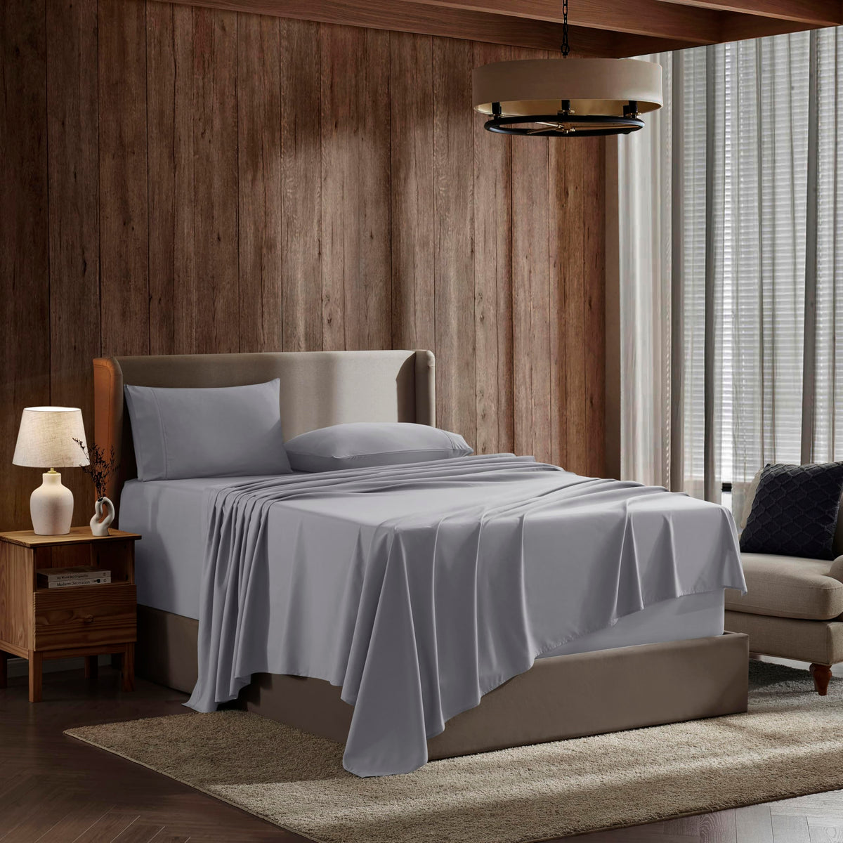 Nestl Deep Pocket Hotel Luxury Xl Sheet Set - 4 Piece Breathable And Cooling Extra Soft Grey Set