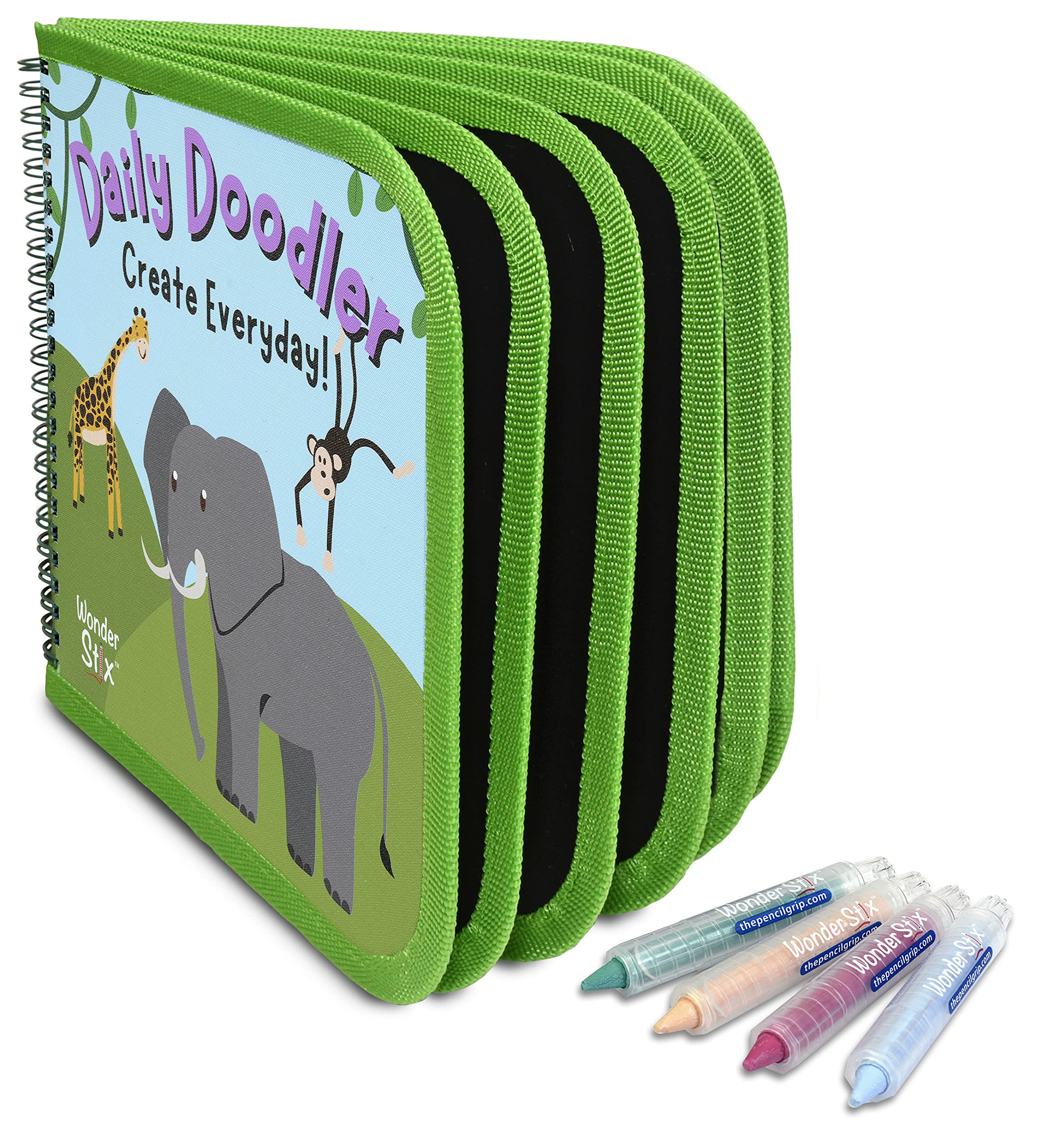 The Pencil Grip Daily Doodler Reusable Activity Book-Wild Animals Cover, Includes 4 Wonder Stix