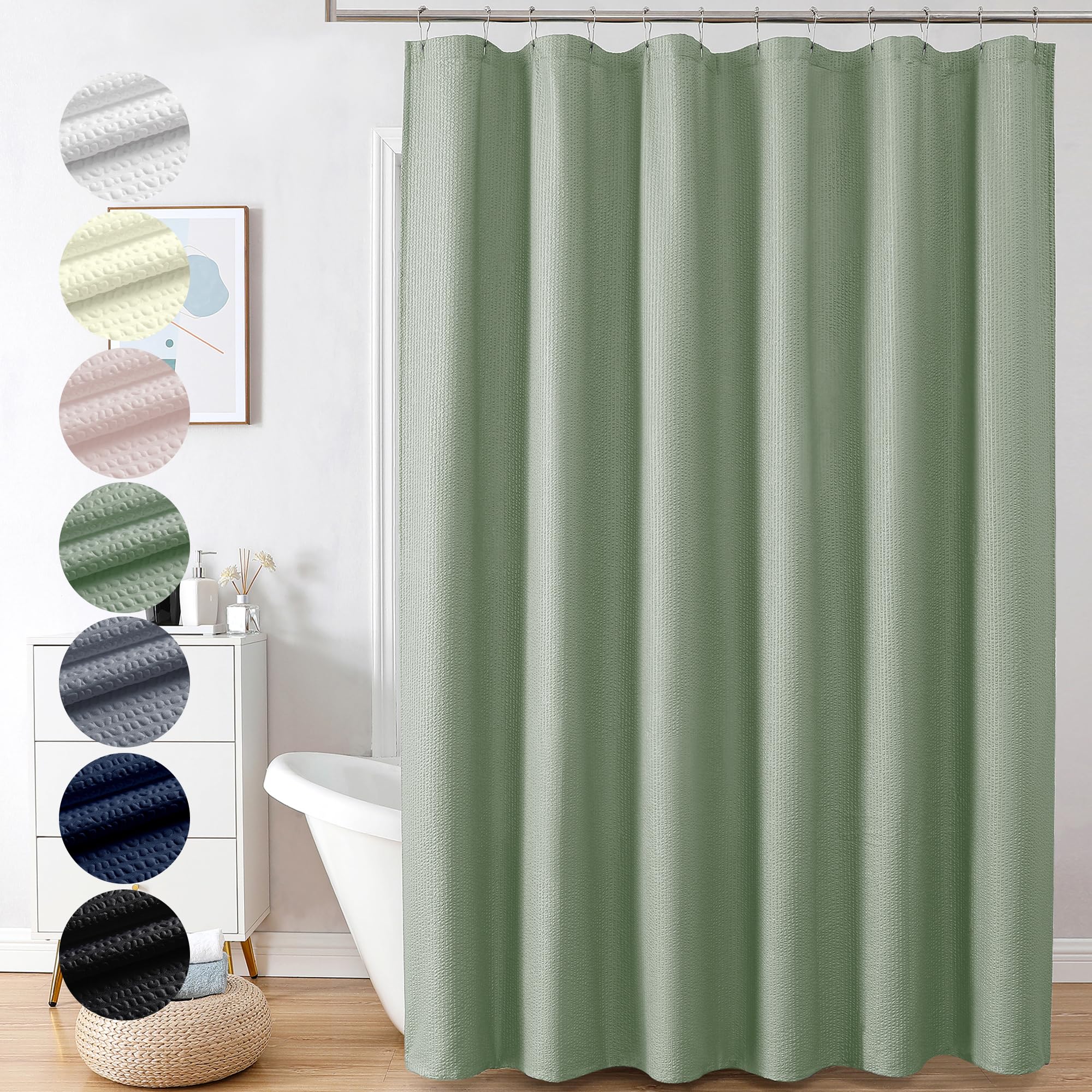 Ovzme Berry Sage Green Extra Long Shower Curtain 72 X 84 Inch, 3D Embossed Textured Fabric Shower Curtain For Bathroom, Hotel Sp