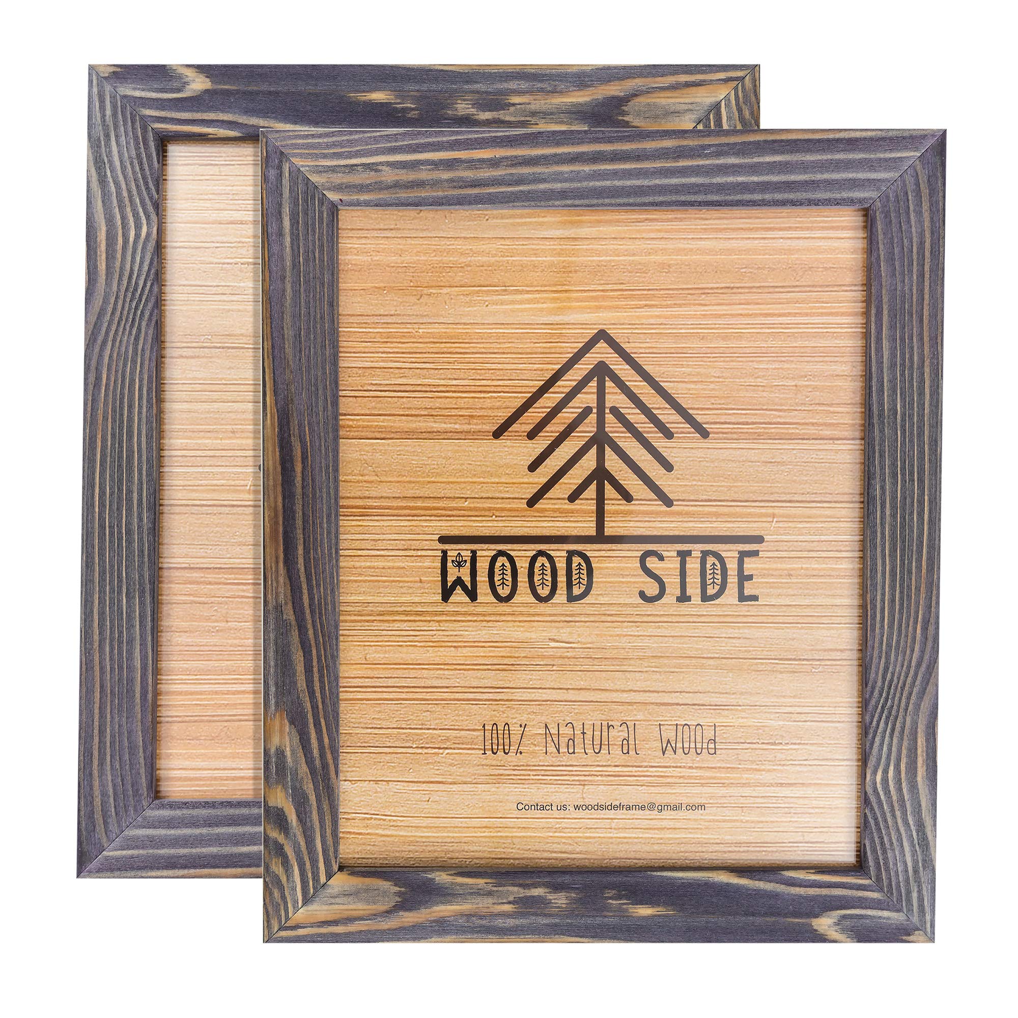 Rustic Wooden Picture Frames 8x10 - Old Dark Grey - Set of 2-100% Natural Eco Solid Wood and High Definition Real Glass for Wall