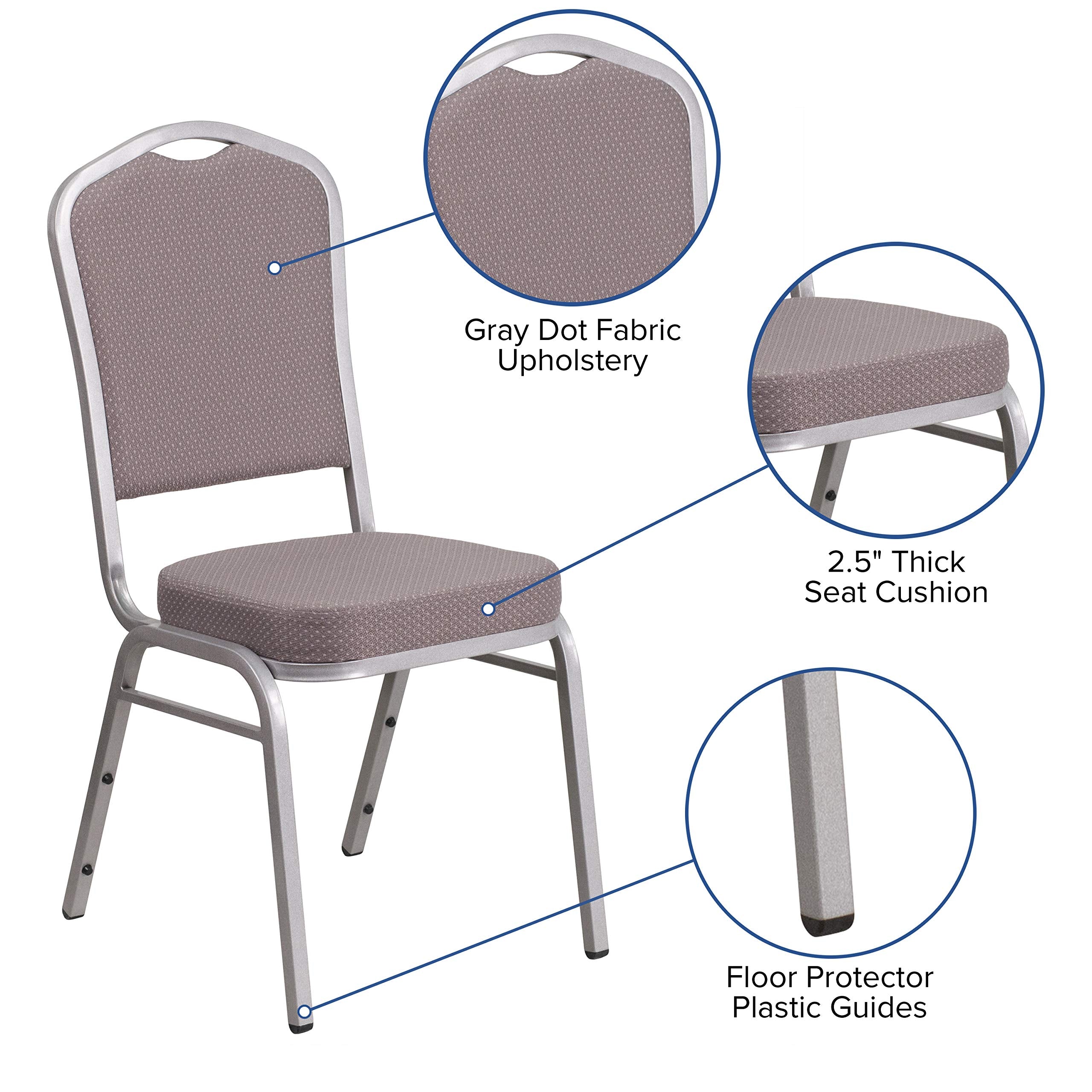 Flash Furniture HERCULES Series Crown Back Stacking Banquet Chair in Gray Dot Fabric - Silver Frame