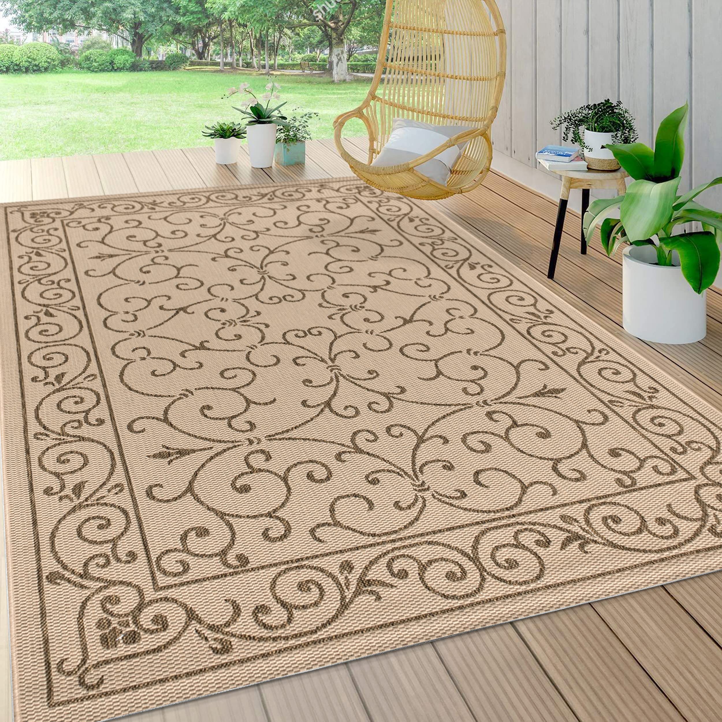 Jonathan Y Smb106A-4 Charleston Vintage Filigree Textured Weave Indoor/Outdoor Beige/Brown 4 Ft. X 6 Ft. Area-Rug, Classic,Easy-