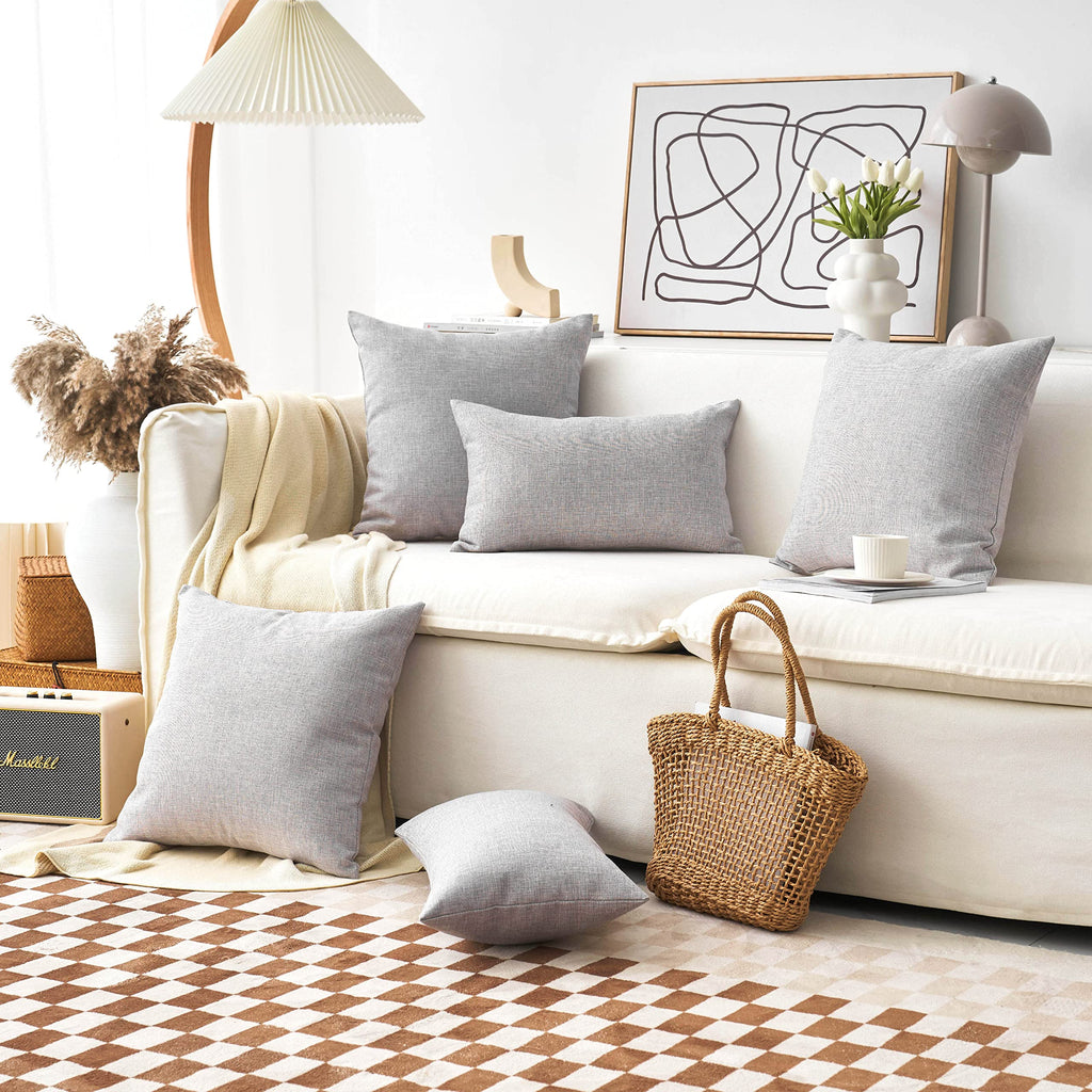 Home Brilliant 2 Pack Burlap Linen Cushion Covers Throw Pillowcases For Sofa, 22 X 22 Inches, Light Grey