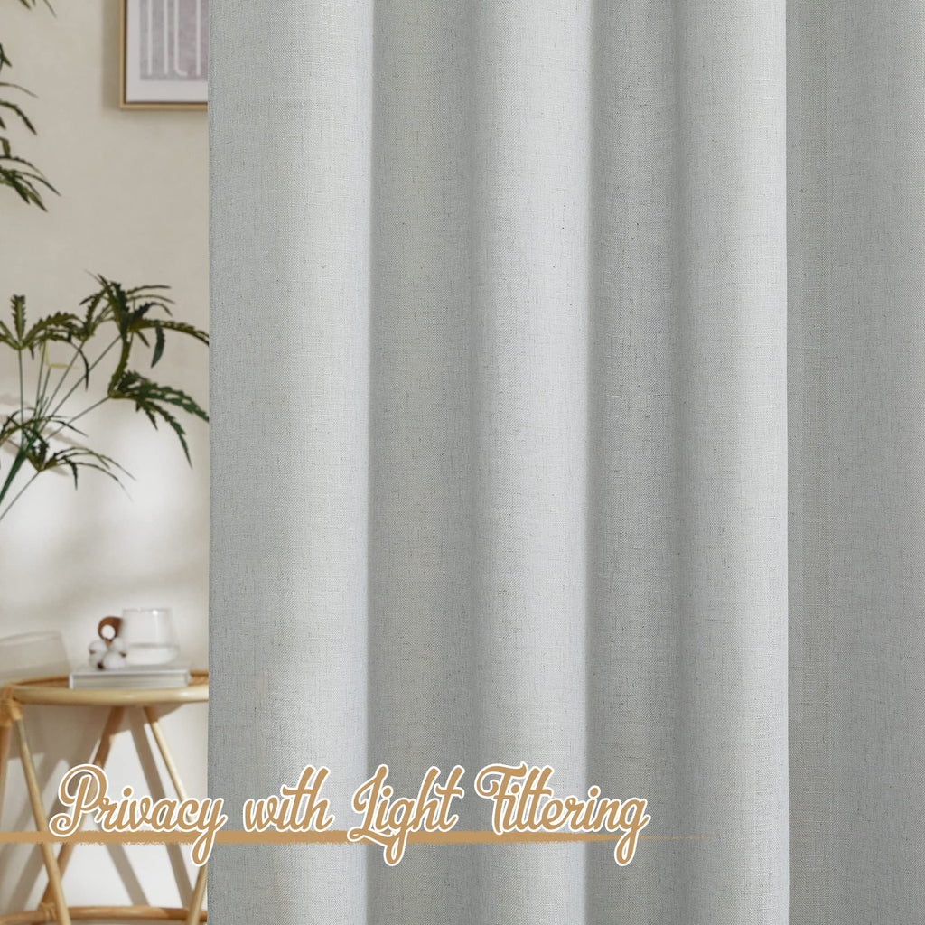 Nicetown Linen Light Gray Curtains For Living Room, Grommet Top Flax Linen Blend Semi Sheer Eclectic Drapes Privacy With Light Filtering For Kids Room/Bedroom, W52 X L84, 2 Pieces