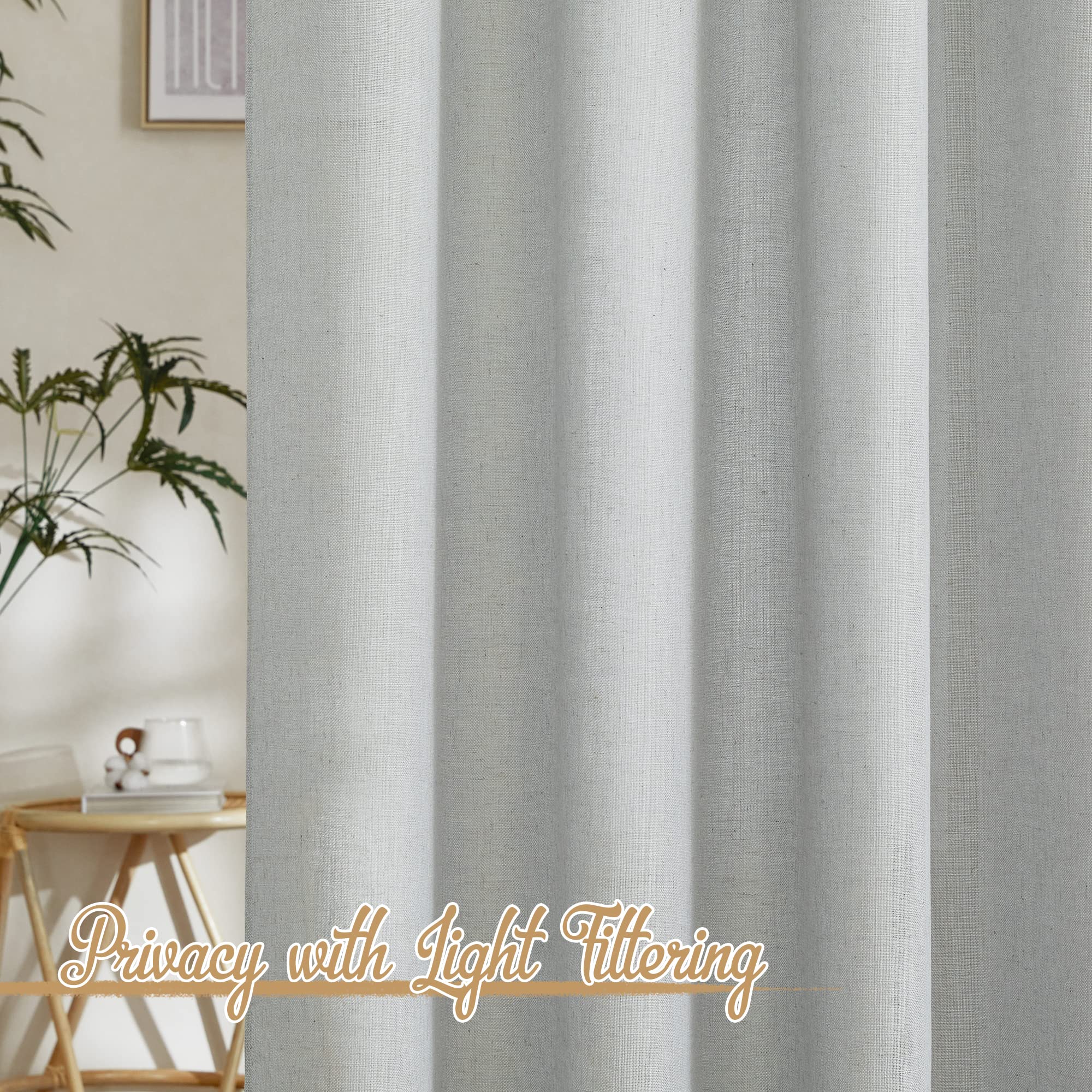 Nicetown Linen Light Gray Curtains For Living Room, Grommet Top Flax Linen Blend Semi Sheer Eclectic Drapes Privacy With Light Filtering For Kids Room/Bedroom, W52 X L84, 2 Pieces