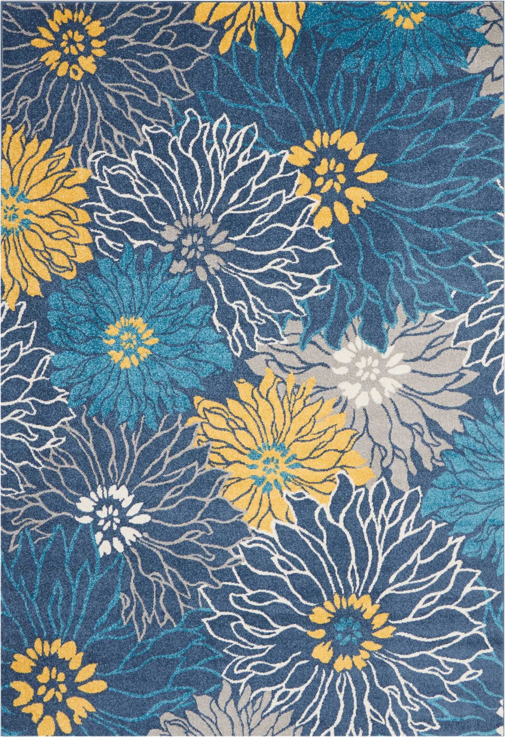 HomeRoots 100% Polypropylene 7’ x 10’ Blue Tropical Flower Area Rug