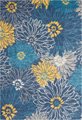 HomeRoots 100% Polypropylene 7’ x 10’ Blue Tropical Flower Area Rug