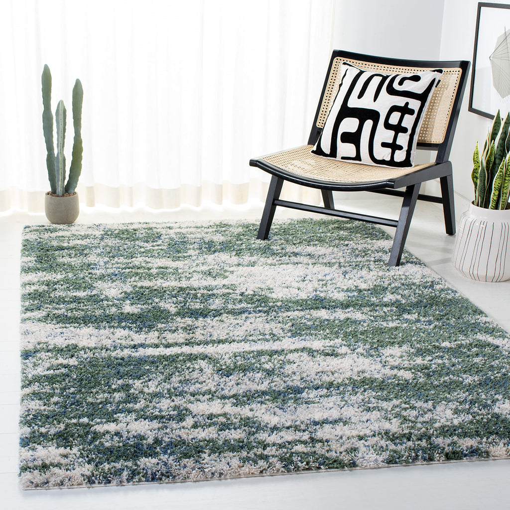 SAFAVIEH Berber Shag Collection Area Rug - 8' x 10', Green & Beige, Modern Abstract Design, Non-Shedding & Easy Care, 1.2-inch T