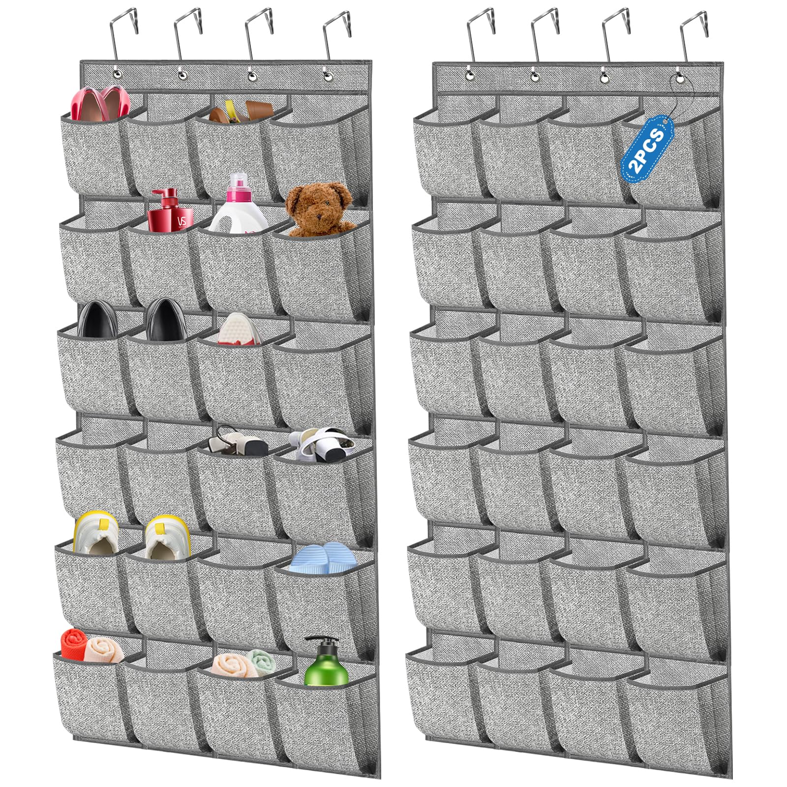 Homyfort 2 Pack Over The Door Shoe Organizer, Hanging Shoe Rack Storage Holder With 48 Large Pockets For Closet Door (Grey)