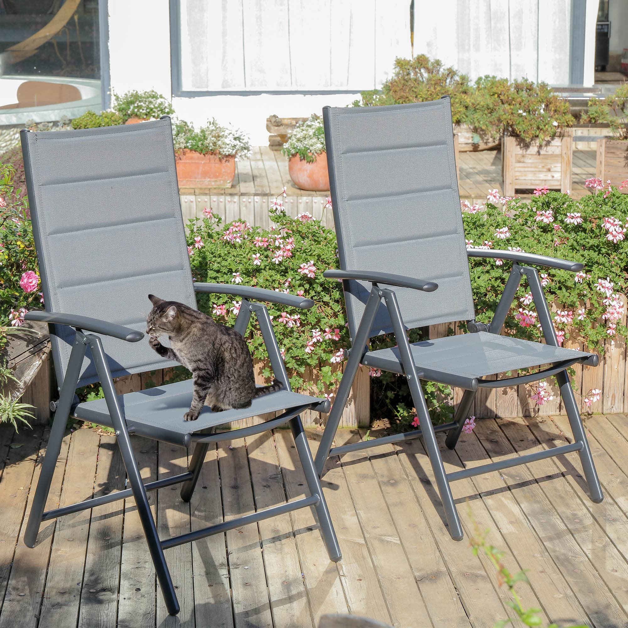 Purple Leaf Outdoor Patio Folding Chairs Set Of 2, Outdoor Reclining Camping Chairs With Soft Cotton-Padded Seat Adjustable High