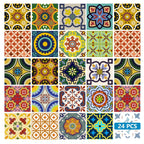 Backsplash Tile Stickers 24 PC Set Traditional Talavera Tiles Stickers Bathroom & Kitchen Tile Decals Easy to Apply Just Peel an