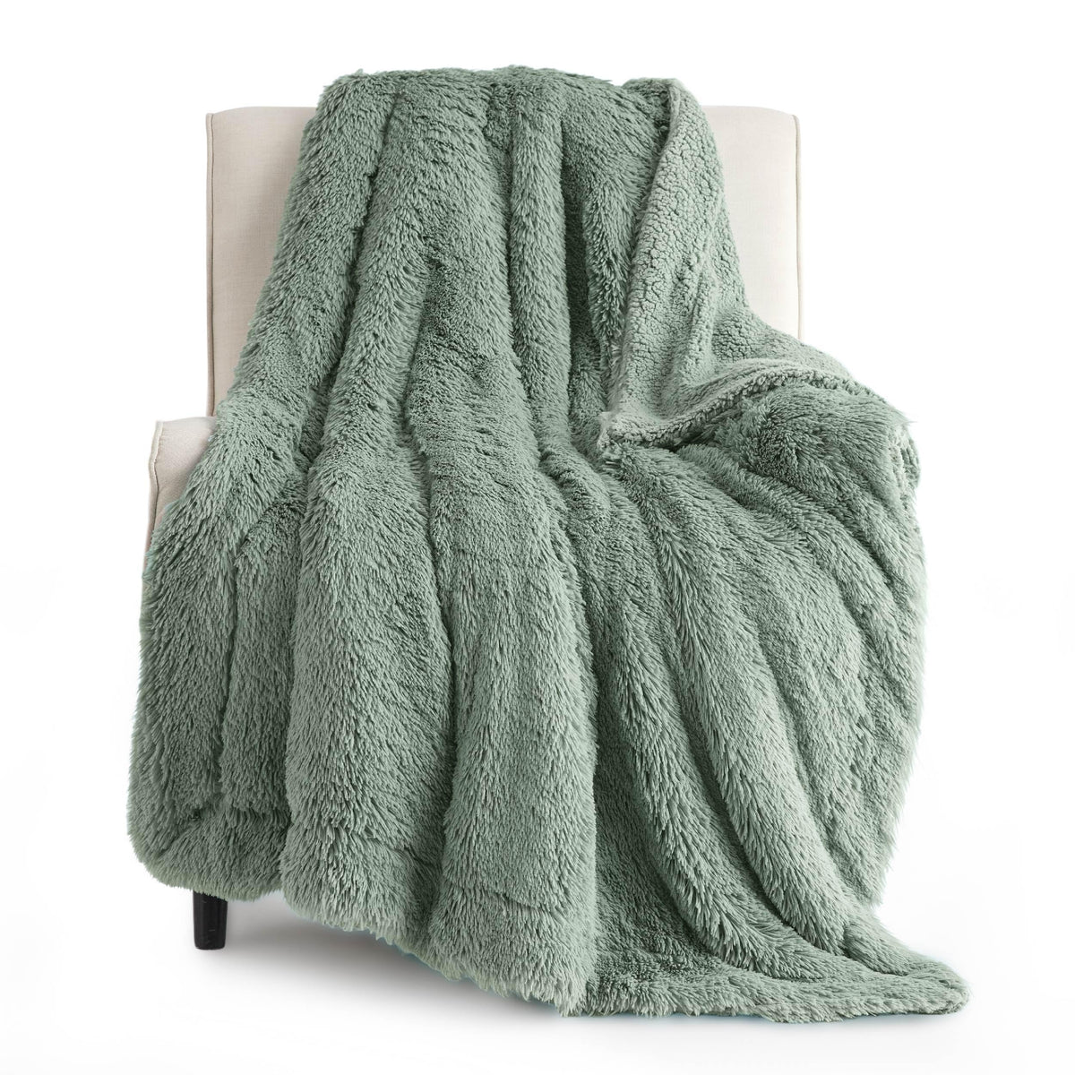 Bedsure Soft Fuzzy Faux Fur Twin Blanket Sage Green - Cozy, Fluffy, Plush Sherpa Fleece Blanket, Furry, Shaggy Blanket For Couch