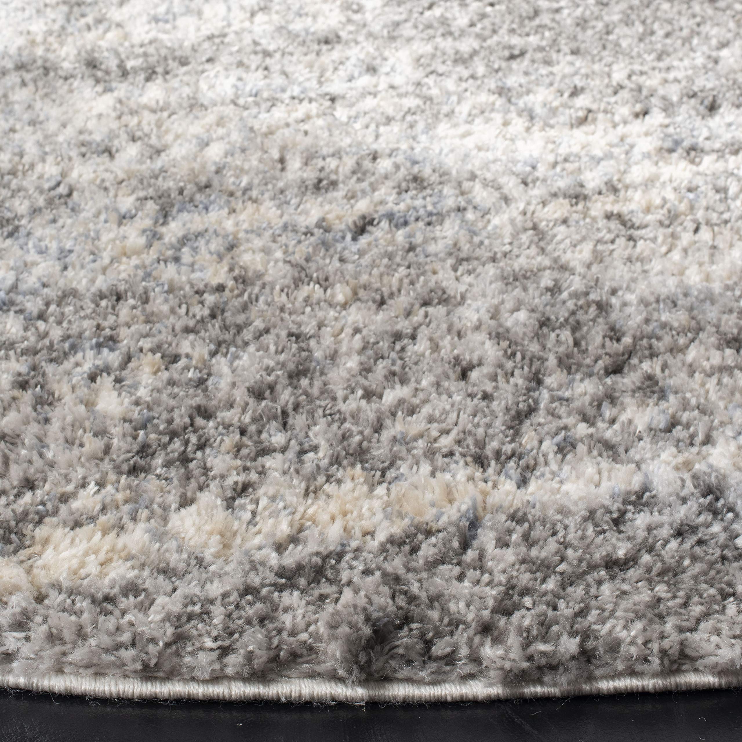 Safavieh Berber Shag Collection 3'3'' Round Grey / Cream Ber219G Modern Abstract Non-Shedding Living Room Bedroom Dining Room En