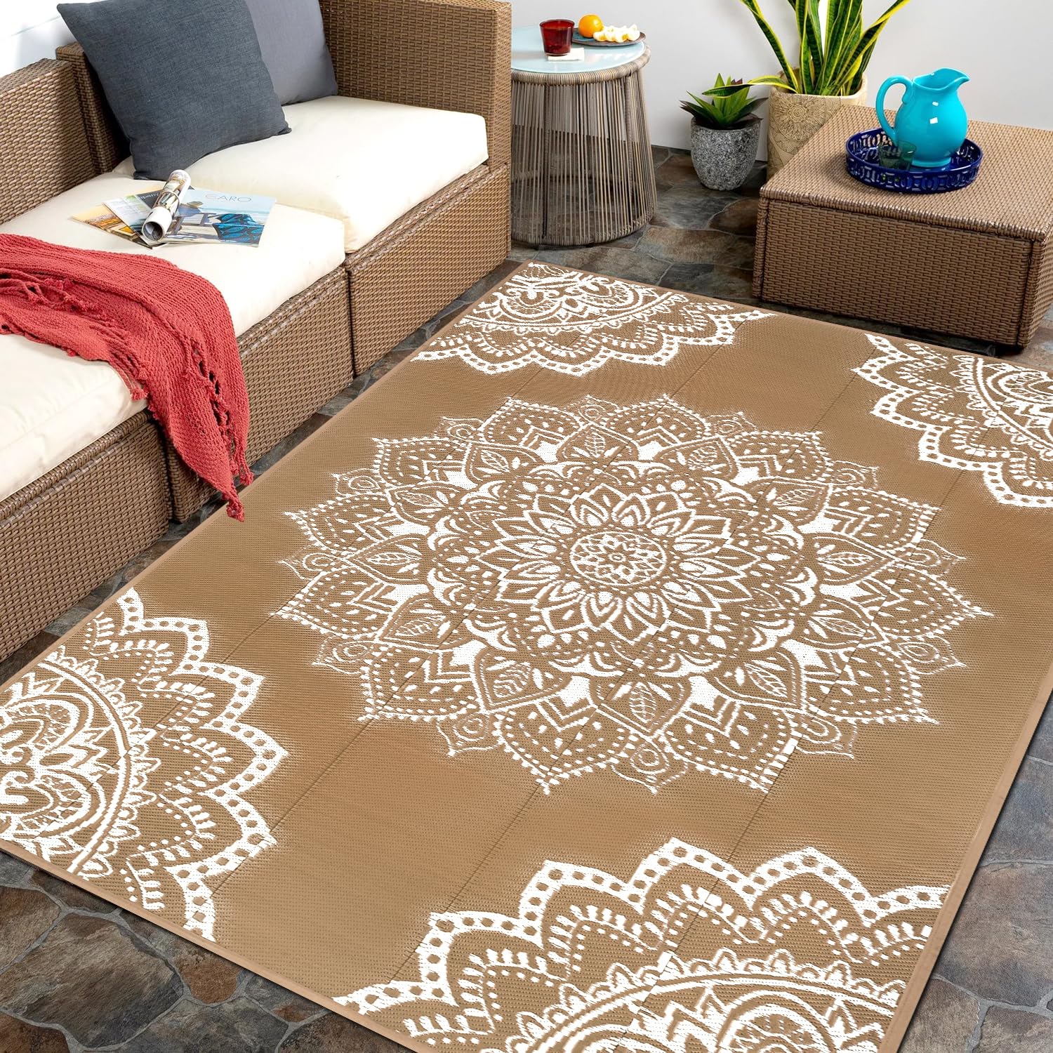 Yamaziot Waterproof Outdoor Rug 5X8 Ft, Reversible Plastic Straw Rug For Patio Clearance, Camping, Rv Mat, Large Outside Rug Car