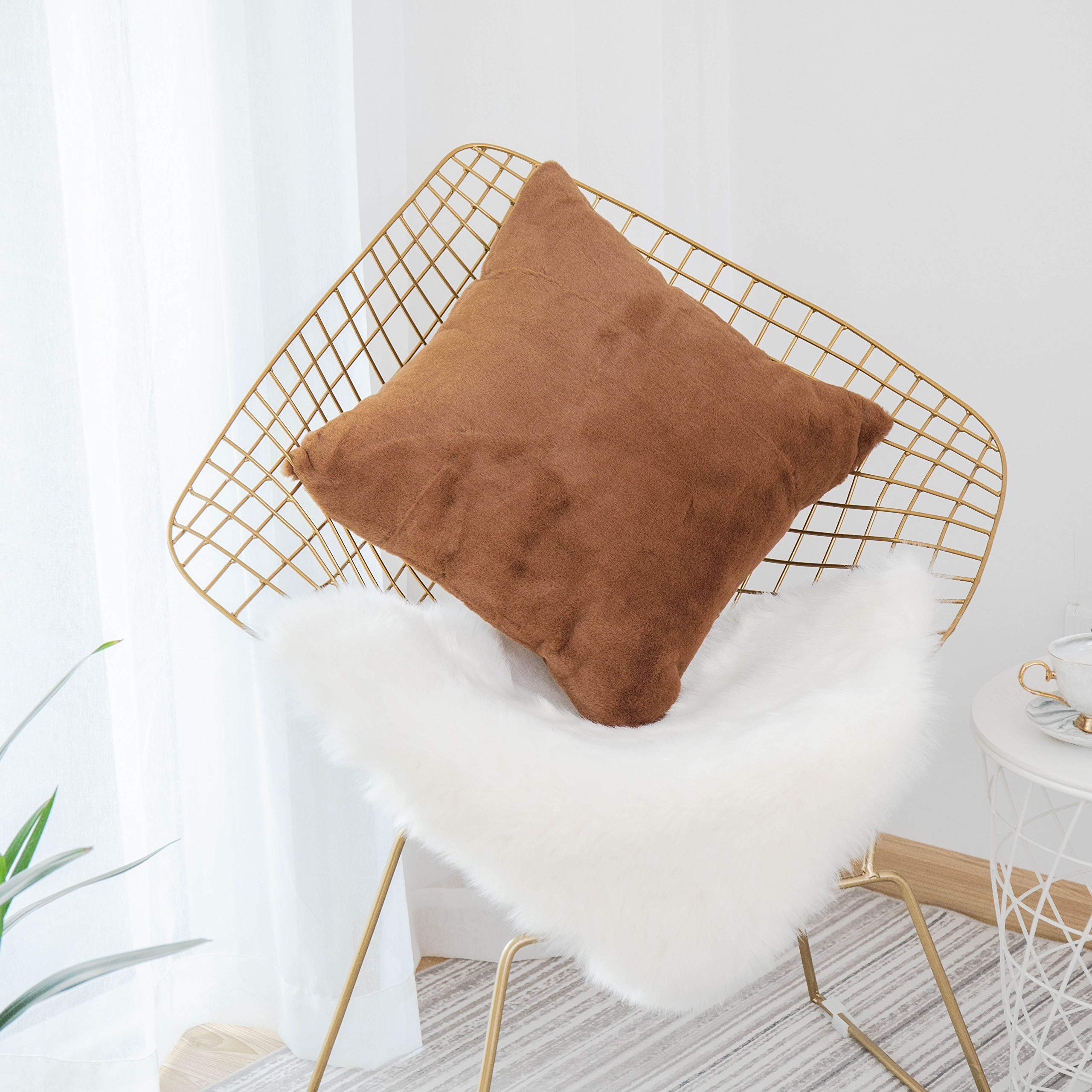 Home Brilliant Pillow Covers 18X18 Fur Pillow Covers For Bed Chair Plush Faux Fur Square Decorative Throw Pillow Cases For Couch