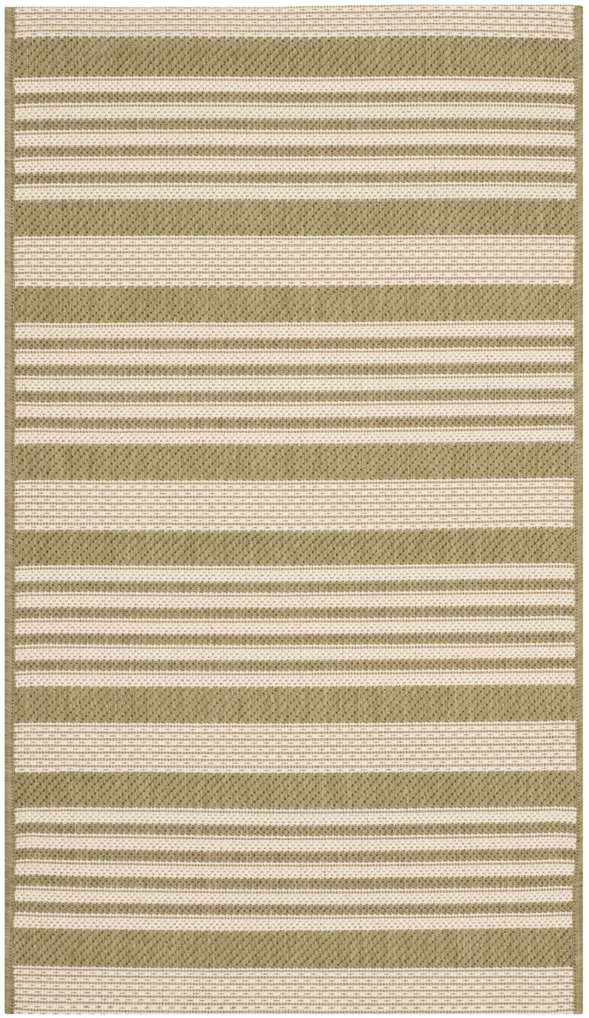 SAFAVIEH Courtyard Collection Accent Rug - 2'7' x 5', Green & Beige, Stripe Design, Non-Shedding & Easy Care, Indoor/Outdoor & W