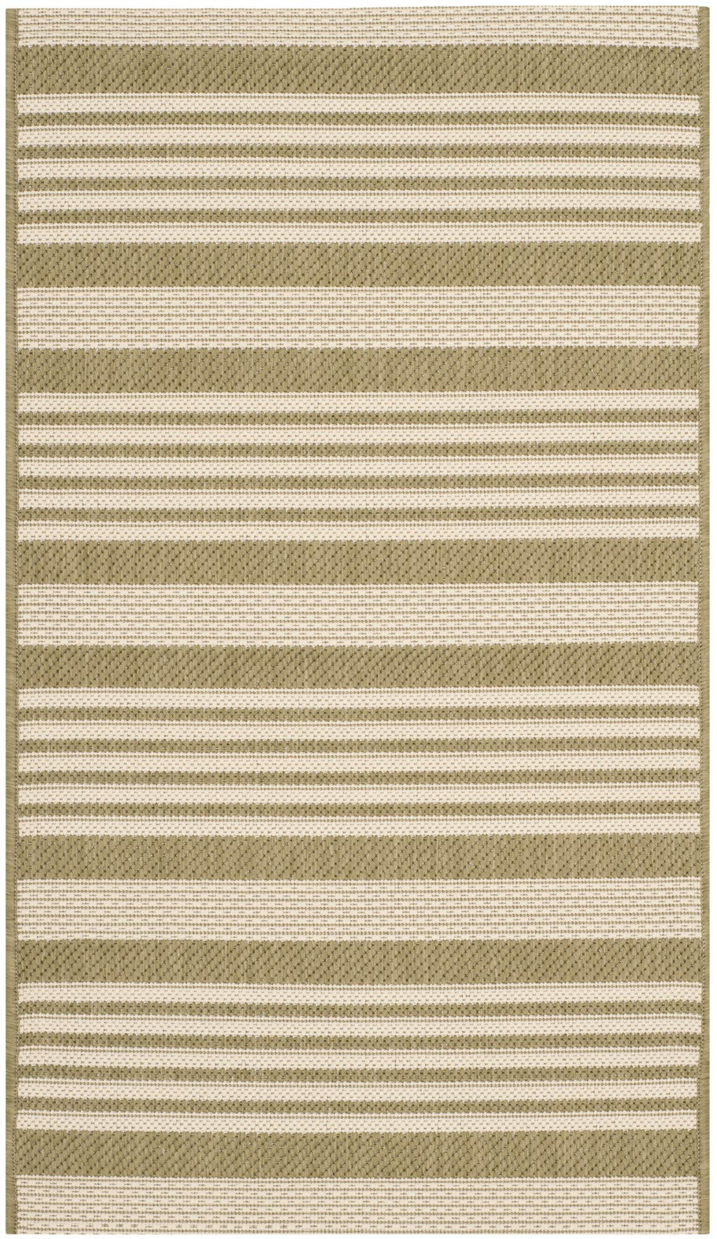SAFAVIEH Courtyard Collection Accent Rug - 2'7' x 5', Green & Beige, Stripe Design, Non-Shedding & Easy Care, Indoor/Outdoor & W