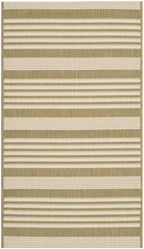 SAFAVIEH Courtyard Collection Accent Rug - 2'7' x 5', Green & Beige, Stripe Design, Non-Shedding & Easy Care, Indoor/Outdoor & W