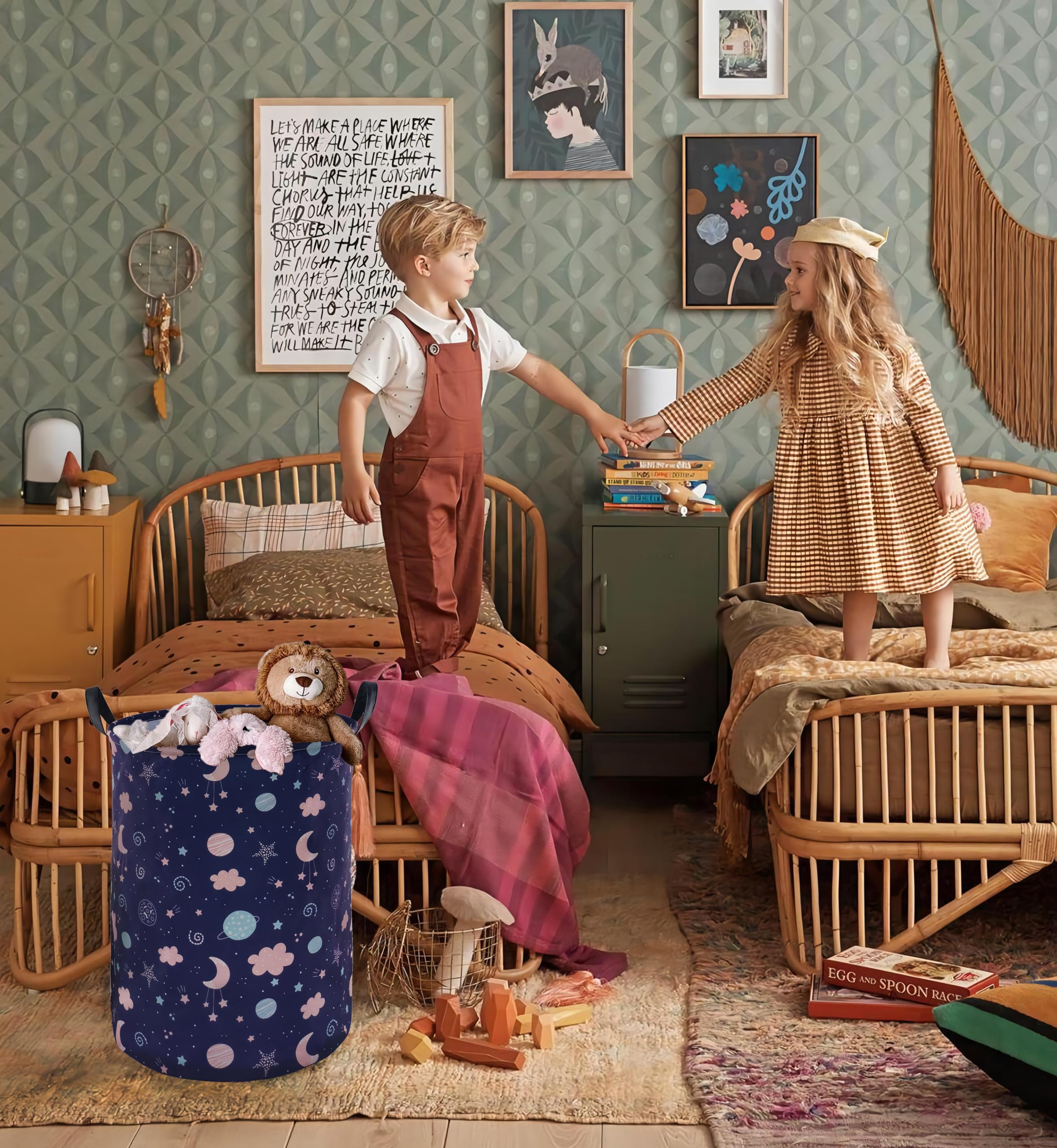 Large Kids Hamper Laundry Basket Canvas Baby Nursery Bins Toys Gift Storage Box Waterproof Clothing Organizer Home,Office,Home D