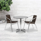 Flash Furniture 27.5'' Round Aluminum Indoor-Outdoor Table Set With 2 Dark Brown Rattan Chairs