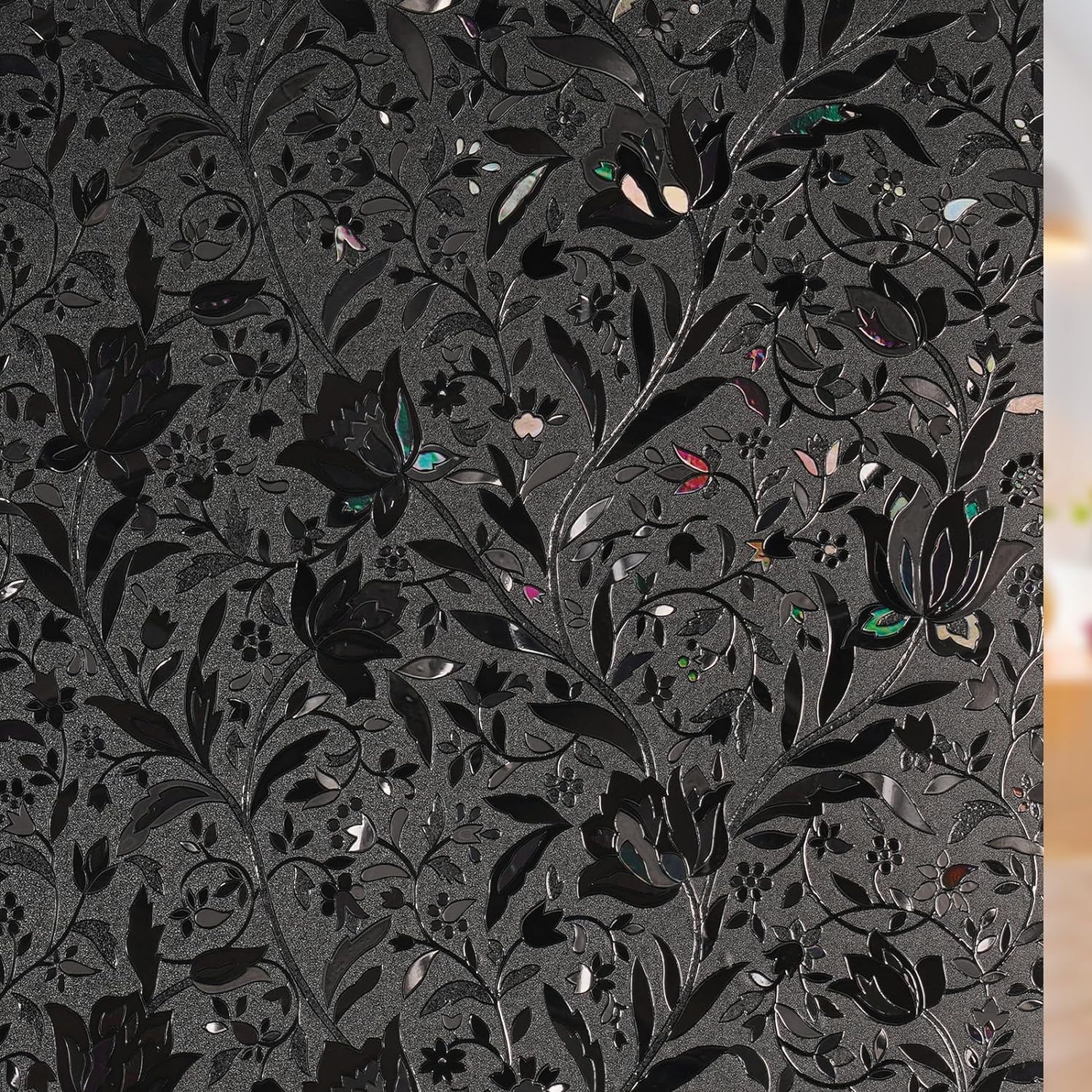 rabbitgoo Total Blackout Window Film Sun Blocking, Black Privacy Window Film Light Blocker, Stained Glass Thermal Cling Heat Con