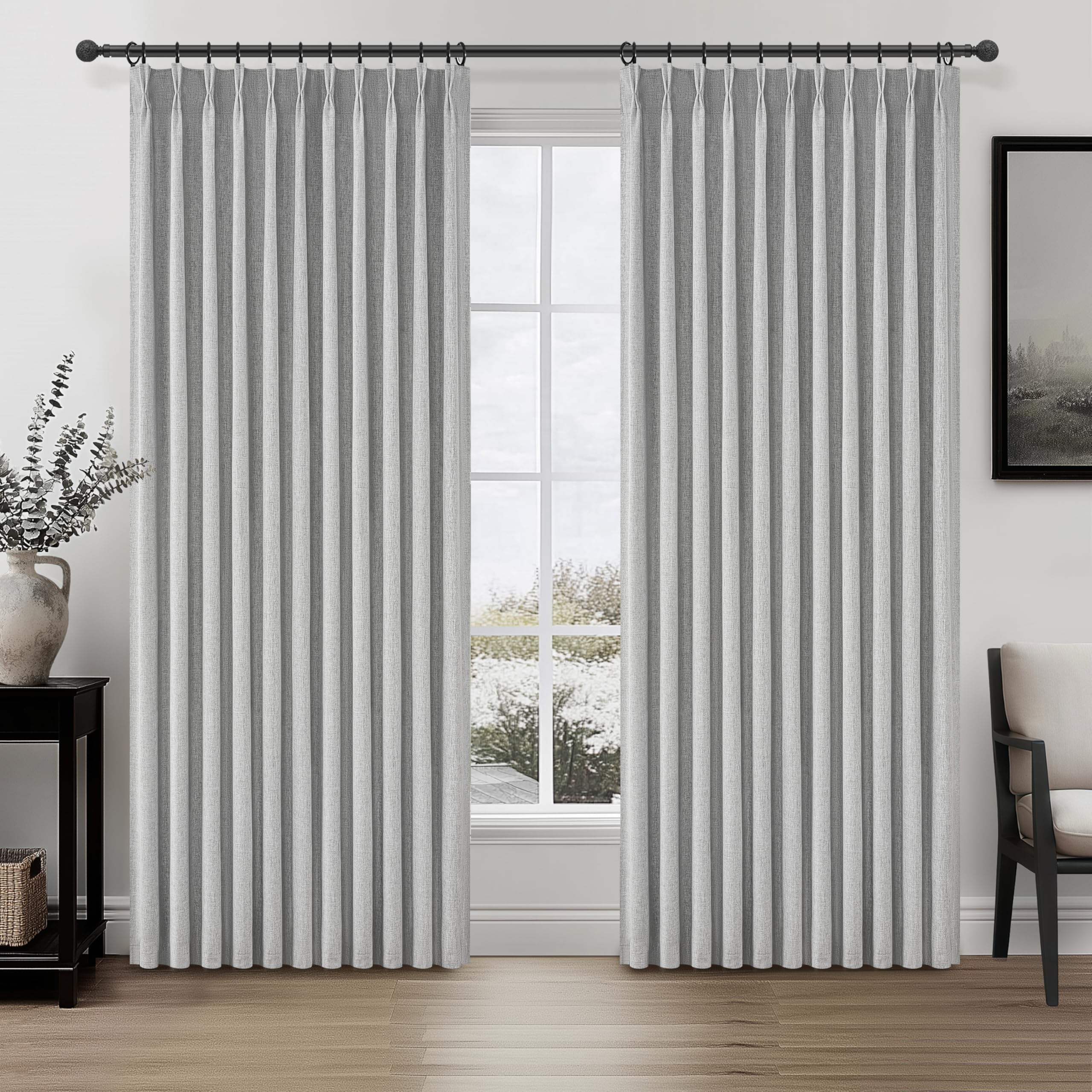 Light Grey Blackout Curtains 70 Inches Extra Wide Pinch Pleated for Sliding Glass Door 2 Panels Set,Viral 96 Inch Long Curtain f