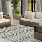 Mad Mats Geometric Outdoor Rug, Reversible Plastic Mat (4' X 6', Moroccan - Grey/White)