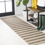 Jonathan Y Smb112A-210 Aveiro Wide Stripe Indoor/Outdoor 2 Ft. X 10 Ft. Runner Rug, Bohemian, Coastal, Mediterranean, Transitional, Glam, Living Room, Dining Room, Bedroom, Hallway, Foyer, Beige/Brown