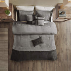 Madison Park Boone Cozy Comforter Set, Faux Suede, Deluxe Hotel Styling All Season Down Alternative Bedding Matching Shams, Decorative Pillow, Queen (90 In X 90 In), Rustic Grey 7 Piece,Dark Gray