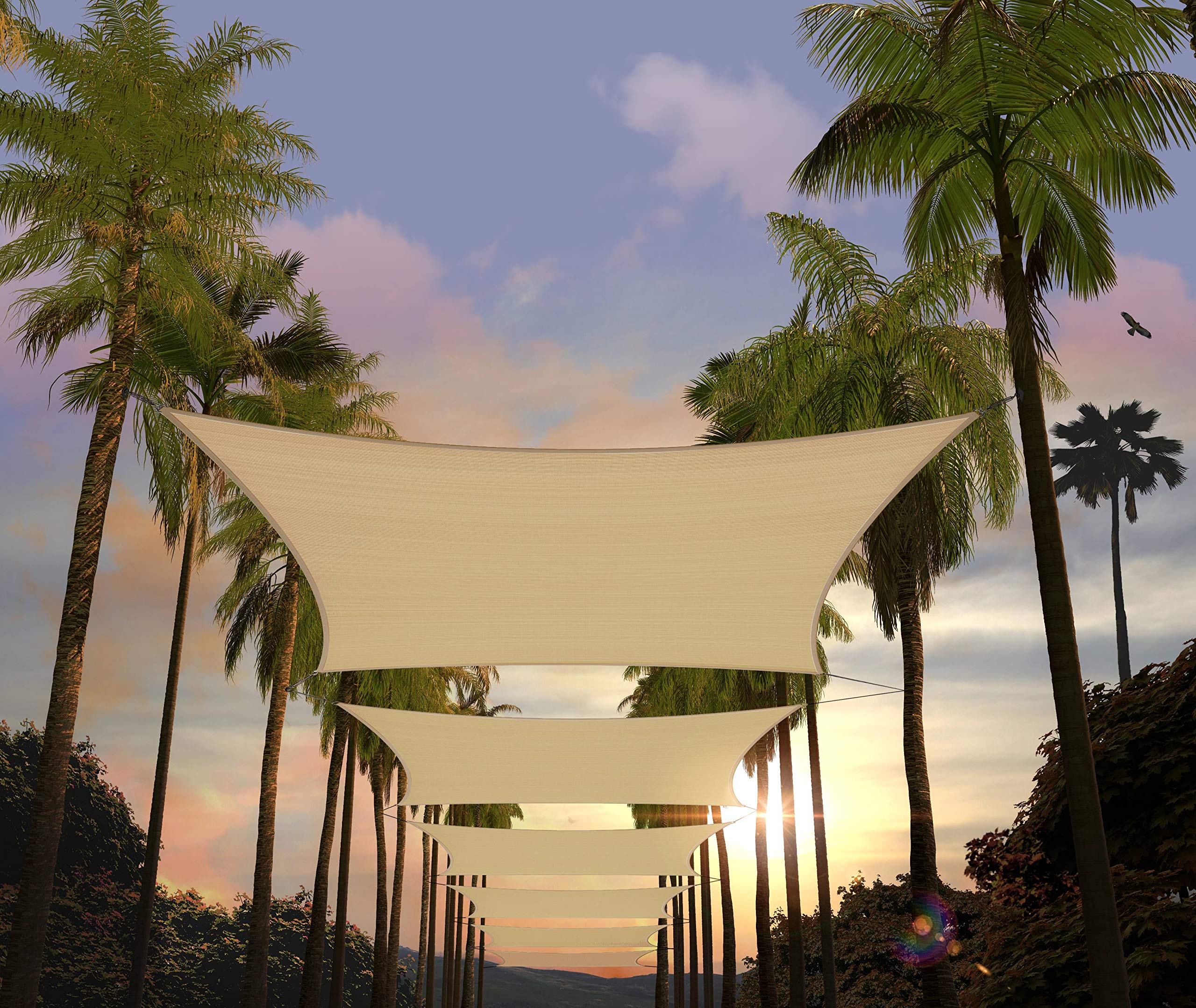 Amgo Custom Size 11' X 22' Beige Rectangle Square Sun Shade Sail Upf50+ Agtapr1216, Order To Make Canopy Awning, 95% Uv Blockage