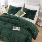 Smoofy Faux Fur Emerald Green Comforter Set Queen Size 3Pcs Fluffy Fuzzy Plush Comforter Set Cute Soft Shaggy Velvet Double-Side