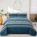 Wongs Bedding Boho Quilt Set Twin Size, Blue Bohemian Twin Quilt Bedding Set, Lightweight Microfiber Bed Decor Bedspread With Pi