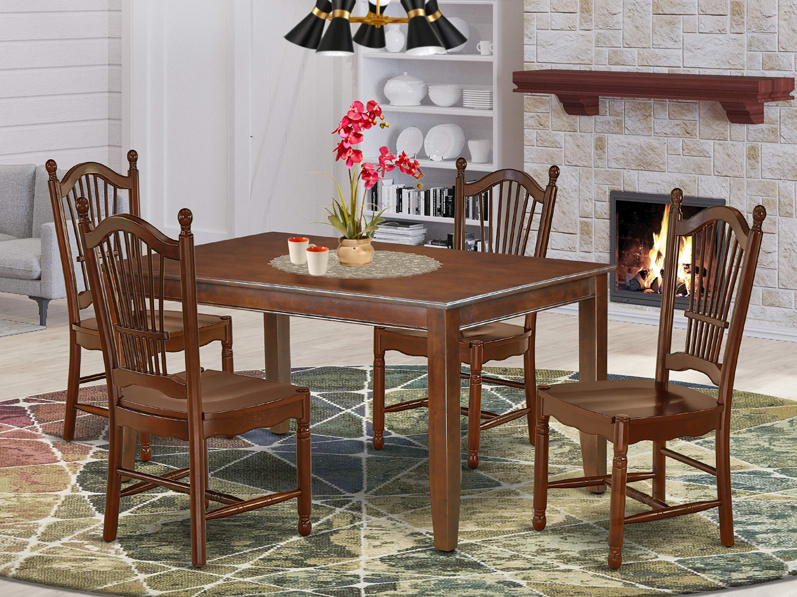 East West Furniture Dudo5-Mah-W Dudley 5 Piece Kitchen Set For 4 Includes A Rectangle Dining Room Table And 4 Solid Wood Seat Chairs, 36X60 Inch, Mahogany