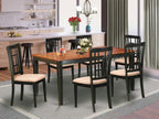East West Furniture NICO7-BLK-C 7 Piece Set Consist of a Rectangle Dining Room Table with Butterfly Leaf and 6 Linen Fabric Upholstered Kitchen Chairs, 36x66 Inch, Black & Cherry
