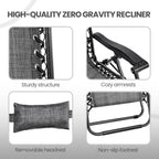 Yaheetech 26' Zero Gravity Recliners Outdoor Adjustable Folding Reclining Lounge Chairs W/Pillows, Cup Holder Trays And Carry Strap For Patio Backyard Beach Gray Set Of 2