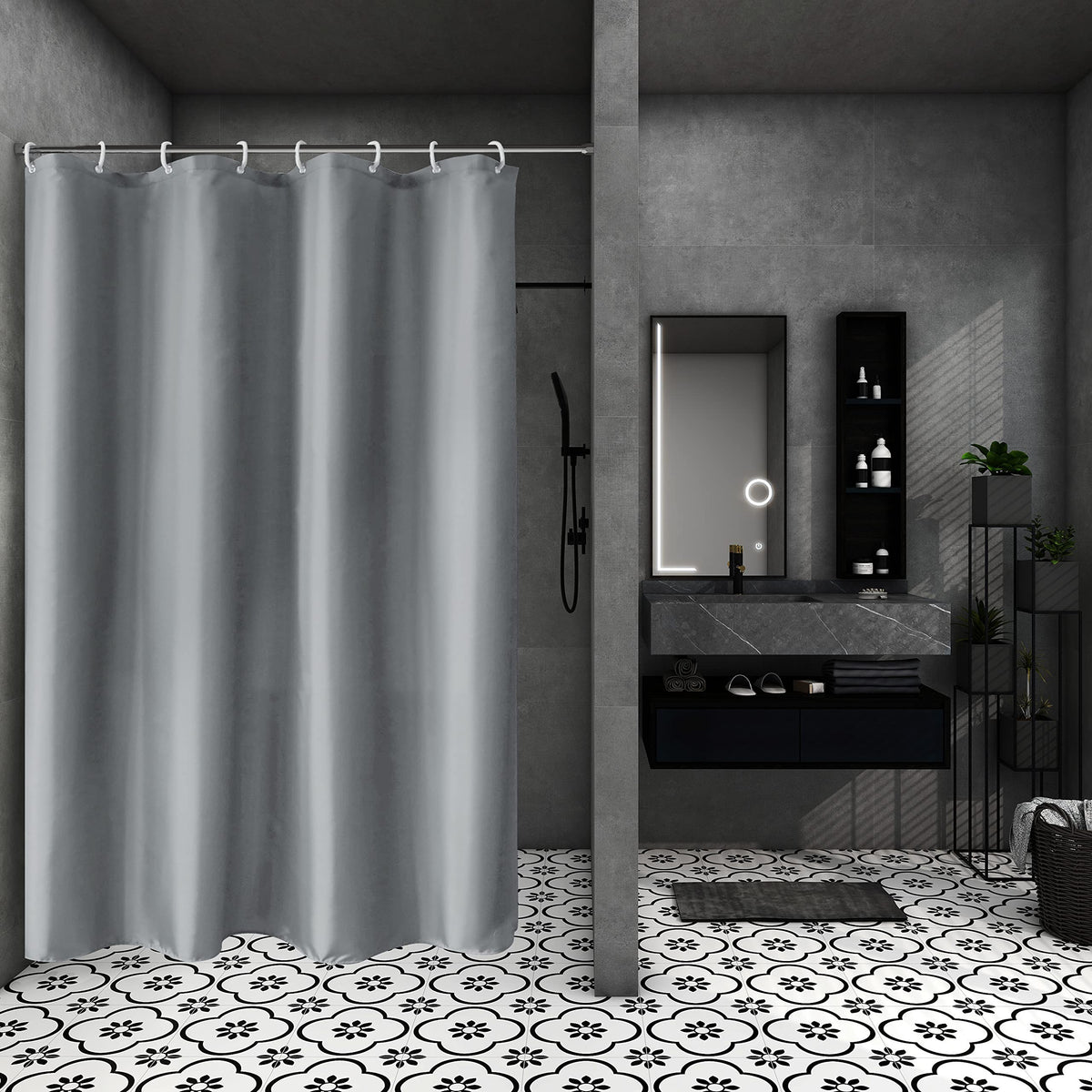 Aoohome Fabric 48X72 Inch Small Shower Curtain, Stall Size Bathroom Curtain For Hotel, Waterproof, Light Grey, 48 Width X 72 Hei