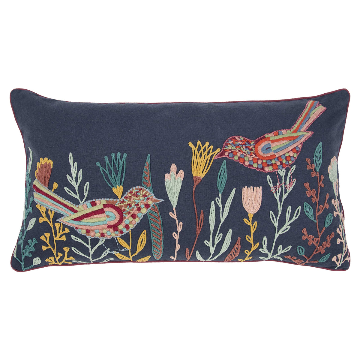 Rizzy Home Botanical with Birds 14&quot; x 26&quot; Down Pillow w/ Multi-Color Cover