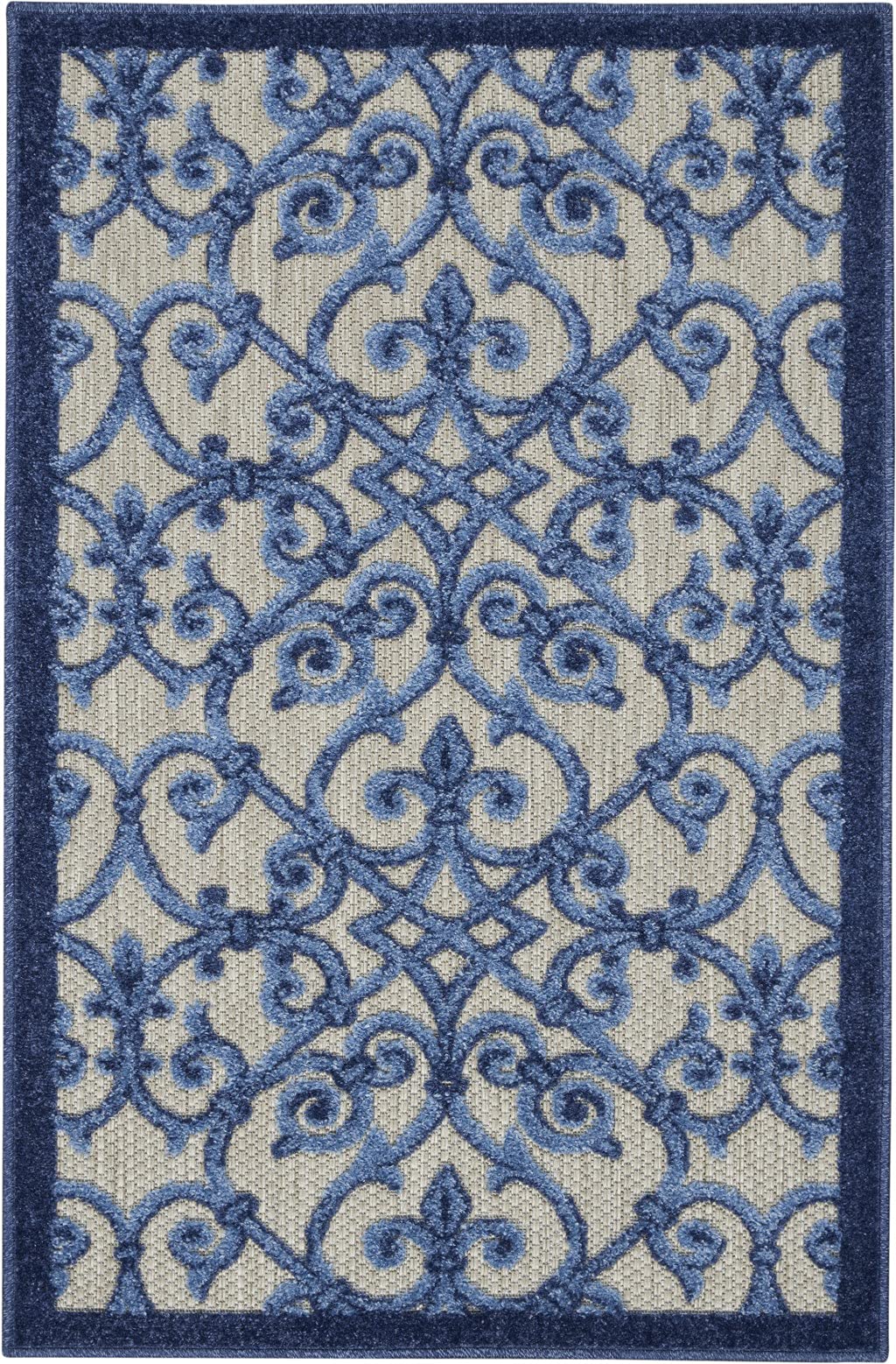 HomeRoots Grey/Blue 100% Polypropylene 3â?? x 4â?? Gray and Blue Indoor Outdoor Area Rug