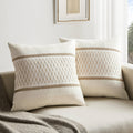 Zeemart 2 Packs Cotton Boho Throw Pillow Covers 20X20 Inch Grid Brown, Soft Farmhouse Decorative Couch Pillow Cases Neutral Cushion Covers For Sofa Bed Living Room Home Decor