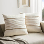 Zeemart 2 Packs Cotton Boho Throw Pillow Covers 18X18 Inch Grid Brown, Soft Farmhouse Decorative Couch Pillow Cases Neutral Cushion Covers For Sofa Bed Living Room Home Decor