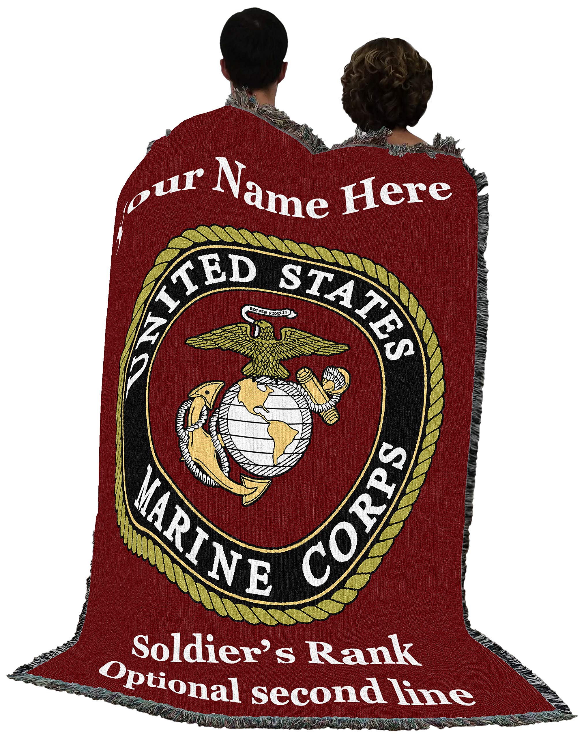 Pure Country Weavers Us Marine Corps - Emblem Blanket Red - Personalized - Custom Gift Military Tapestry Throw Woven From Cotton