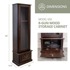 American Furniture Classics Wood Gun Display Cabinet, 8 Gun, Tempered Glass Door, Espresso Brown, Model 650