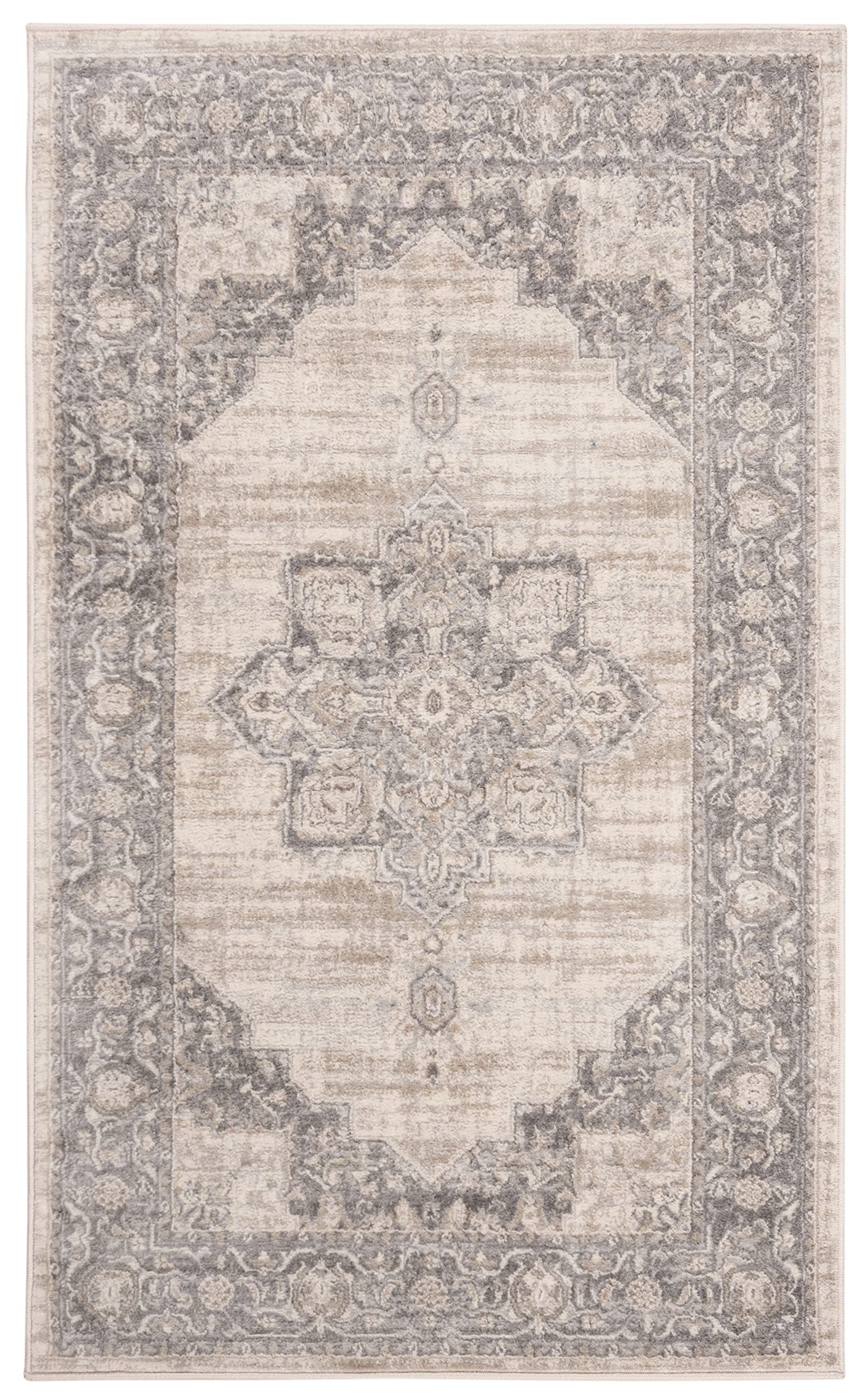 SAFAVIEH Brentwood Collection X-Large Area Rug - 12 x 15, Cream & Grey, Medallion Distressed Design, Non-Shedding & Easy Care,