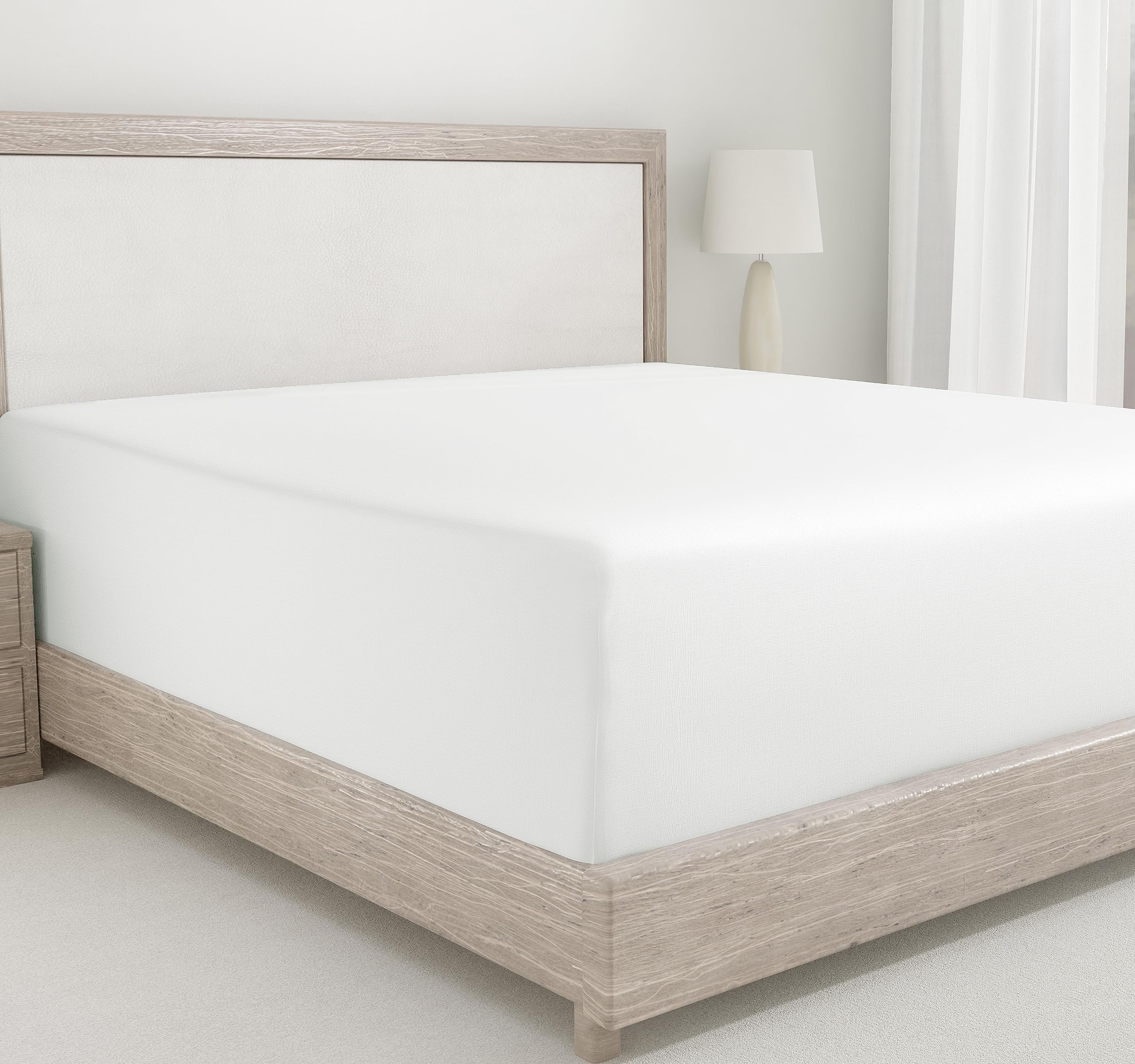 Fitted Cotton Sheet Queen Soft, 100% Cotton, 400 Sateen, No Pop-Off Elastic, Deep Pocket, Durable Fitted Sheet With Head & Foot