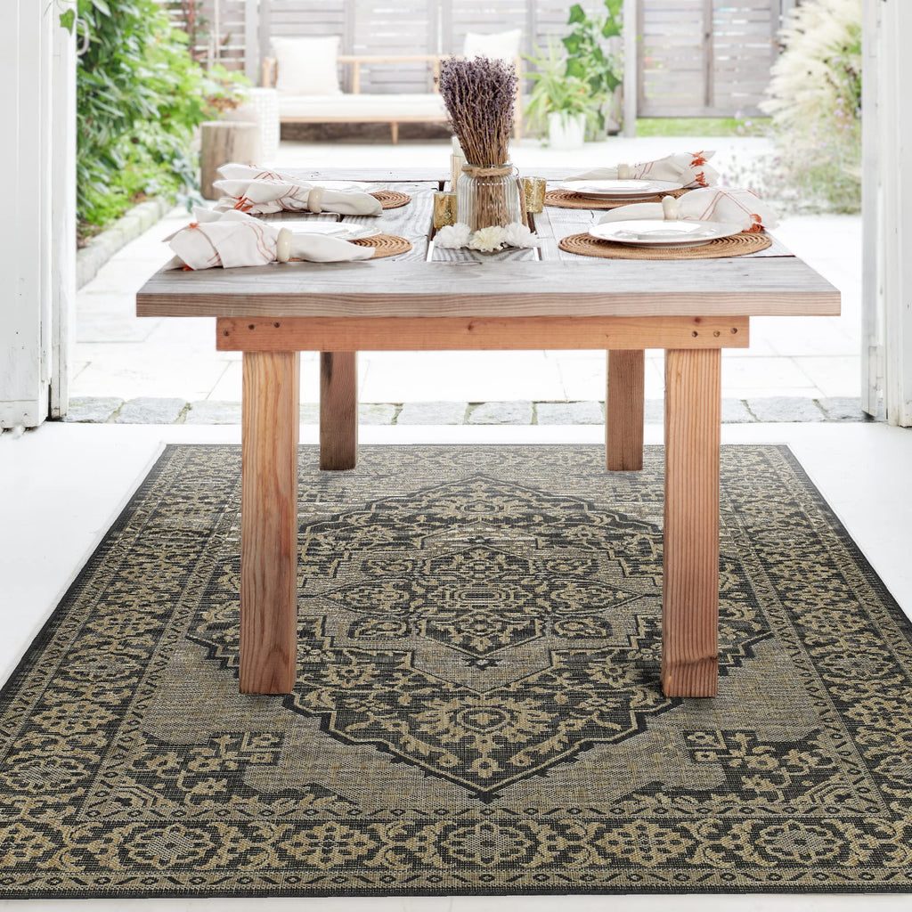 Fh Home Flat Woven Outdoor Rug - Waterproof, Easy To Clean, Stain Resistant - Premium Polypropylene Yarn - Vintage - Porch, Deck