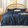 Bedsure Boho Comforter Set Queen - Navy Tufted Shabby Chic Bedding Comforter Set For All Seasons, 3 Pieces Western Comforter Set