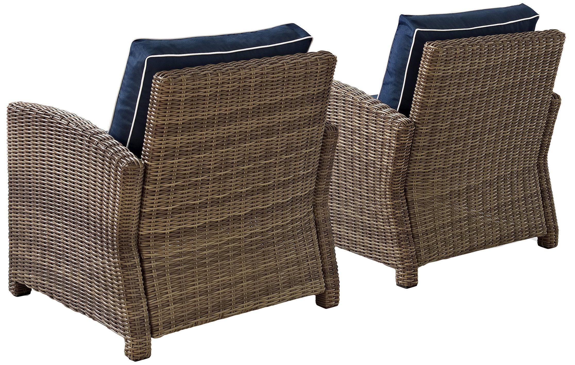 Crosley Furniture Bradenton 2-Piece Outdoor Chair Set, Wicker Patio Chairs for Conversation, Porch, Deck, Brown with Navy Cushions