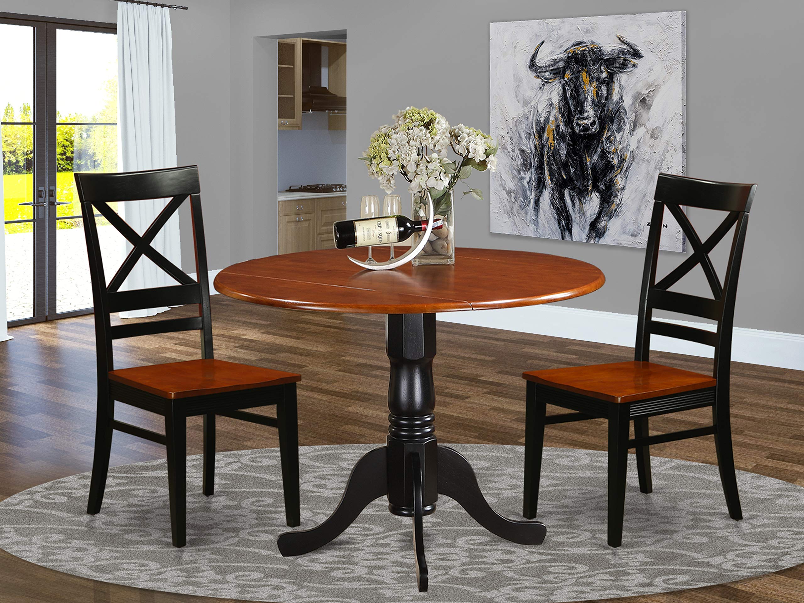 East West Furniture Dlqu3-Bch-W 3 Pc Kitchen Table Set-Dining Table And 2 Wooden Kitchen Chairs