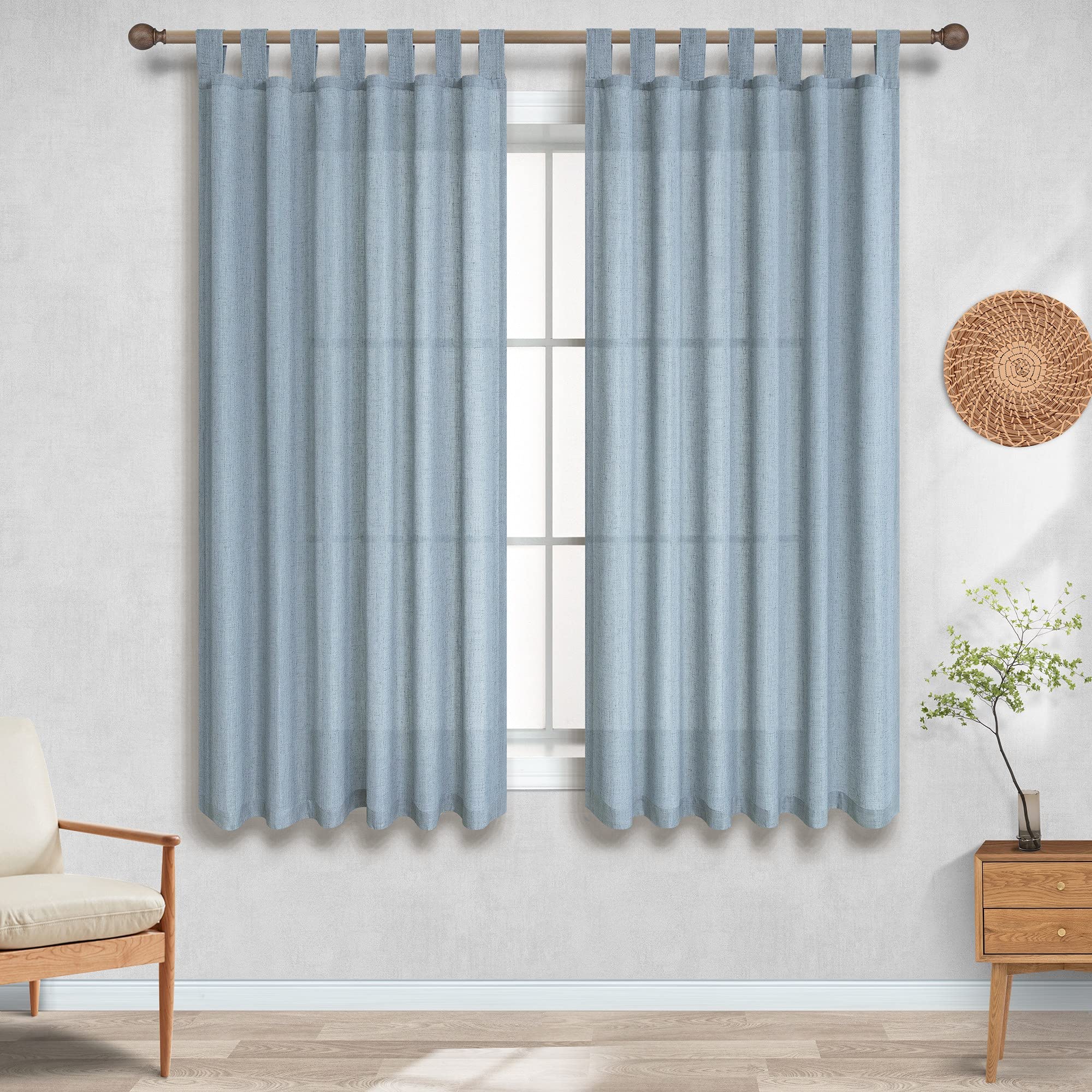 Koufall Blue Kitchen Window Curtains Over Sink,Tab Top Farmhouse Boho Country Mini Curtains Sets,Dusty Grey Light Blue